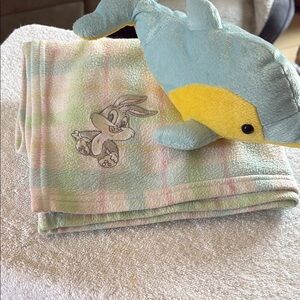 VINTAGE Baby Looney Toons Blanket with free Plush Dolphin